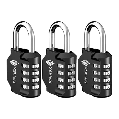 Image of XShield 4-Digit Combination Padlock | Heavy-Duty Keyless Lock with 10,000 Code Options | Weather-Resistant Alloy Body | Ideal for Lockers, Gates, Gym, Outdoor & Travel – Black (Pack of 3)
