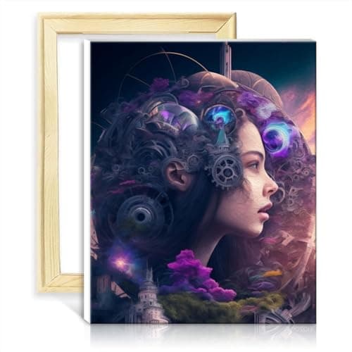 Image of TANGFEIY on Canvas Easy to Paint Artwork Mechanical World Oil Painting DIY Digital Art Artwork with 3 Brushes & Acrylic Paints for Home Wall Decor No Frame(30x40cm)