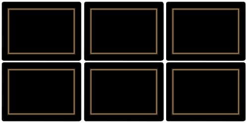 Image of Pimpernel Set of 6 Placemats - Classic Black Cork-Backed Table Mats with Heat Resistance and Stain Protection, Suitable for Everyday Dining and Entertaining, 30.5 x 23cm