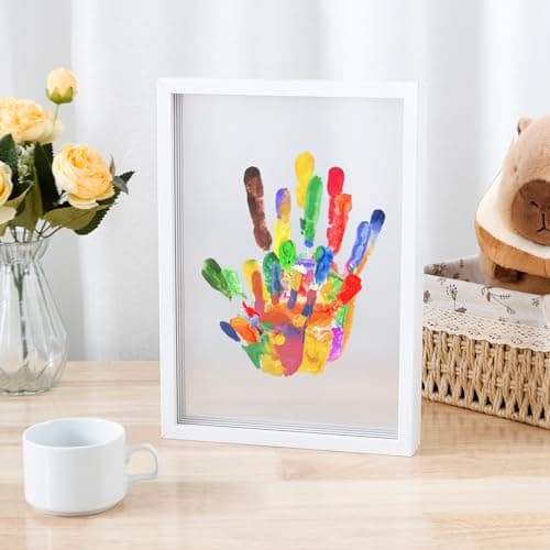 Image of Family Handprint Kit Clear DIY Craft Keepsake Wooden Frame Four baffles Six Paints Baby Hand and Footprint Photo Kit Pet Paw Print Family Keepsake Home Décor