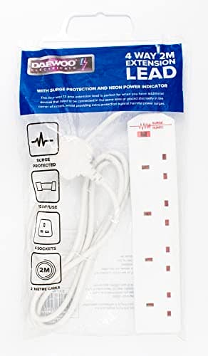 Image of Daewoo BS1363/A 3Pin Plug Surge Protected 4 Gang Extension Lead 2M / 2 Metre