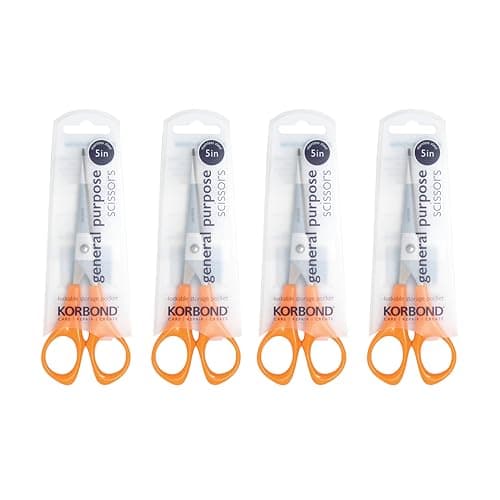 Image of Korbond General Purpose Scissors 5 INCH - 4 Pack- Comfort Grip Professional, Household, Fabric, Crafting, Kitchen. AMBIDEXTROUS – for Right-& Left-Handed Users