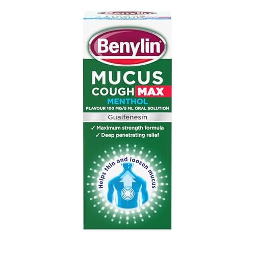 Image of Benylin Mucus Cough Max Menthol Flavour, Helps to Clear Chest Mucus from Day 1, Cough Medicine for Adults, 100 mg/5 ml Oral Solution, 150 ml