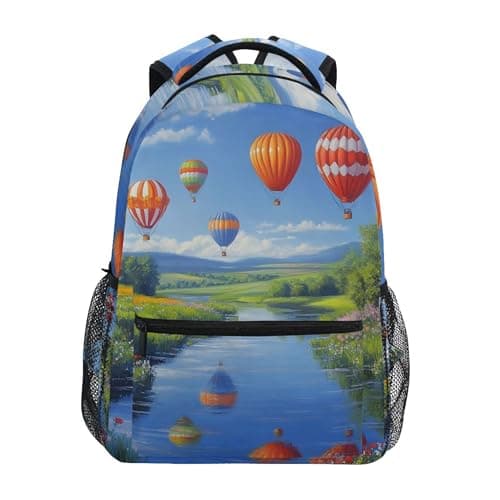 Image of Sevdomey Colorful Hot Air Balloons Laptop Backpack, Waterproof 15L Stylish Lightweight Daypack with Multiple Pockets for Work, School & Travel