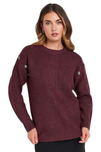 Image of Long Tall Sally - Lts Tall Burgundy Red Knitted Button Jumper - Women's