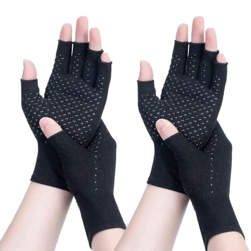 Image of DRNAIETY 2 Pairs Compression Gloves- Arthritis Gloves for Men & Women, Anti-Slip Fingerless for Typing Daily Work (S)
