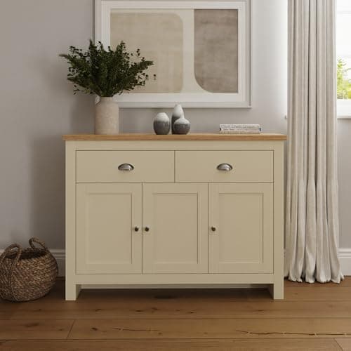 Image of Lancaster Cream & Oak Coloured Occasional Range - Tables Sideboard TV Units#LARGE SIDEBOARD CREAM