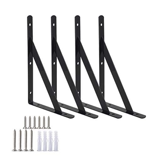 Image of Heavy Duty Shelf Brackets Triangle Shelving Brackets Right Angle Wall Mounted Shelf Supporters Black 10 Inch Set of 4