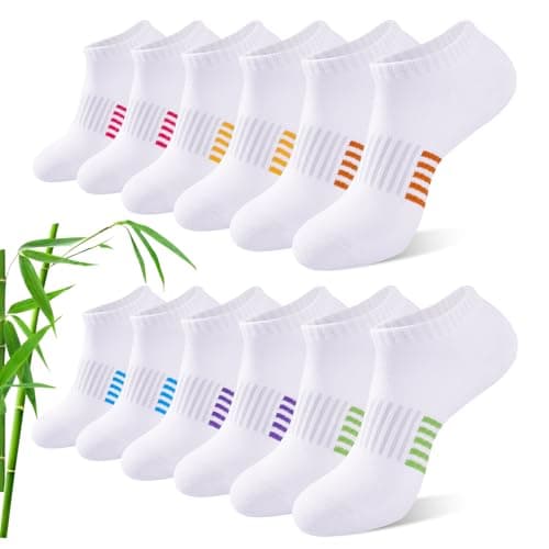Image of Effeet Bamboo Trainer Socks Womens 6 Pairs, Breathable Cushioned Ladies Ankle Socks, Anti Blister Short Athletic Sports Running Sock, Low Cut Summer Walking Sock, White 3-5