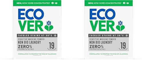 Image of Ecover Zero Non-Bio Laundry Detergent Powder, For Sensitive Skin, Laundry Washing Detergent for Baby Laundry, 1 x 19 Washes, 1 x 0.95kg (Pack of 2)