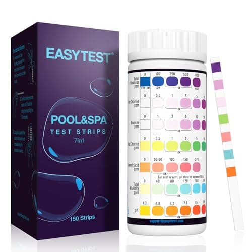Image of EASYTEST 7-Way Pool Test Strips, 150 Strips Water Chemical Testing for Hot tub and Spa, Accurate Test Bromine, Total Alkalinity, pH, Free Chlorine, Total Hardness, Cyanuric Acid, and Total Chlorine