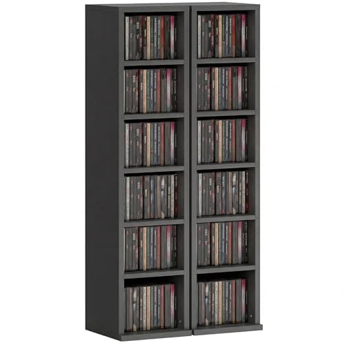 Image of HOMCOM 204 CD Storage Units Set of 2, Blu-Ray Tower Rack with Adjustable Shelves, Bookcase Storage Organiser, Black