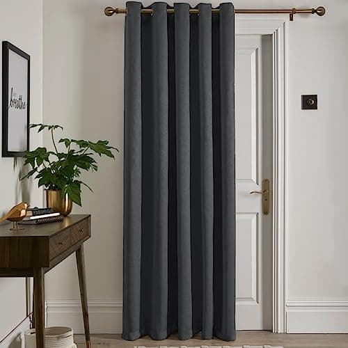 Image of Fusion Strata Thermal Eyelet Curtain – Charcoal Grey – W66 x L84 (168 x 214cm) – 1 Panel – 100% Cotton – Room Darkening Drapes for Bedroom, Living Room and Doors