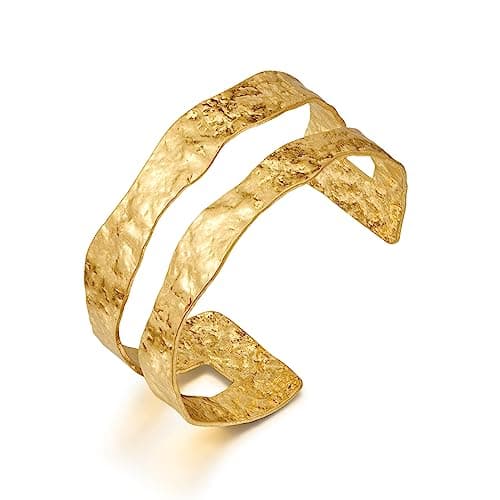 Image of ENSKEFEN Double-layer Gold Cuff Bracelet for Women Wide Hollow Cuff Bracelets Hammered Gold Open Bracelet Adjustable Wrist Arm Cuffs Bracelets