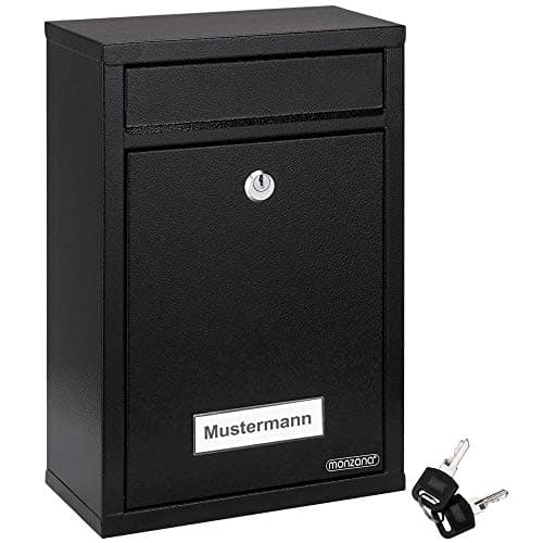 Image of MONZANA® Lockable Post Boxes Wall Mounted Waterproof Letter Boxes with 2 Keys Weatherproof Galvanised Metal With Letter Box Flap & Name Plates Modern Design Mail Post Box System | Black