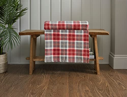 Image of Deyongs Supersoft Snuggle Touch Tartan Check Throw In Merlot Red Colour 140cm x 180cm