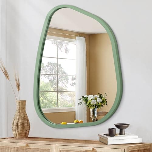 Image of HLFMVWE Asymmetrical Mirror for Wall Irregular Wood Frame Modern Unique Wall Mirror Decorative Vanity Bathroom Living Room Bedroom Entryway Hallway Artistic 50 x 40CM