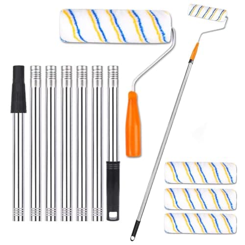 Image of Paint Roller Kit,Paint Roller Brush Set with 8FT Stainless Steel Pole and 3pcs 9Inch Roller Covers,Multi-Function Long Paint Roller Household Wall Painting Tool,for Walls and Ceiling