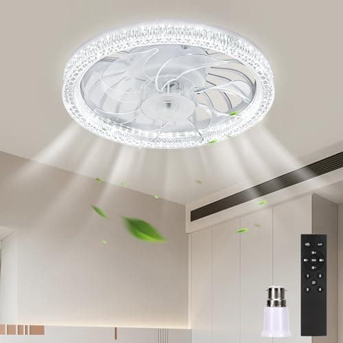 Image of VIMAZ 30cm Ceiling Fans with Lights and Remote, 4 Speeds and 3000k-6500k 3 Dimmable Colors Quiet Ceiling Fan Light, for Bedroom Living Room Dining Room with E27 to B22 Adapter,45w Light Bulb Fan