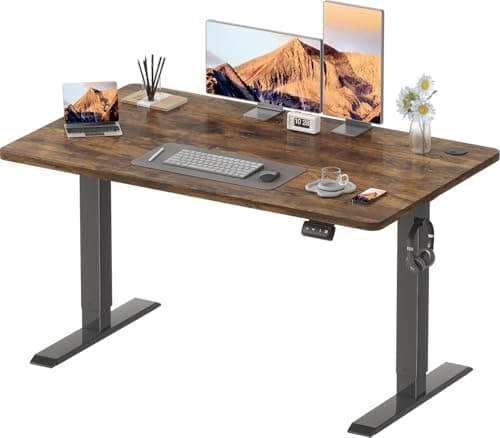 Image of Devoko Electric Standing Desk 120x60cm Sit Stand Table Height Adjustable Desk with Backpack Hook and Memory Smart Pannel, Home Office with Splice Board,Rustic Brown