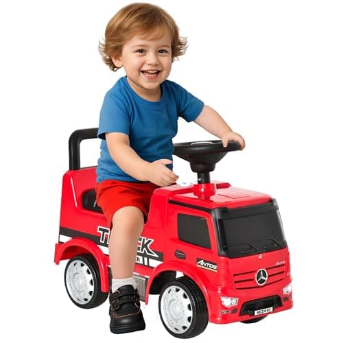 Image of HOMCOM Compatible Kids Ride On Car Truck Mercedes Benz Licensed Toddler Foot To Floor Slider w/Under Seat Storage for 12-36 Months Red