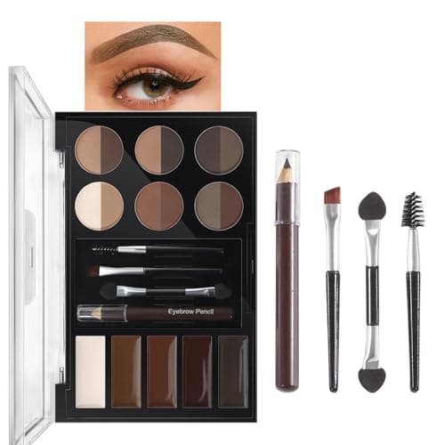 Image of All-in-One Eyebrow Kit - Brown Eyebrow Powder Sculpting Kit, Shape, Define & Groom Eyebrow Makeup Palette Set, Include eyebrow Pomade, Brow Powder, Brow Pencil, Brow Brush