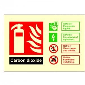Image of Glow In The Dark Carbon Dioxide Fire Extinguisher ID Sign 150mm x 100mm - Rigid Plastic