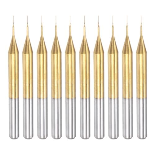 Image of sourcing map 10Pcs 0.2mm Titanium Coat Carbide End Mill Engraving Milling Cutter CNC Router Bits for PCB Machine, 1/8" Shank