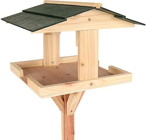 Image of Free Standing Traditional Wooden Wild Bird Deluxe Feeding Station Table Outdoor Bird Feeder Traditional Free-Standing Premium Wooden Bird House Feeding Table