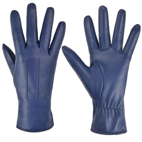 Image of Harssidanzar Ladies Leather Gloves,Touchscreen Warm Cashmere Lining winter Gloves For women GL017UK,Blue, Size L