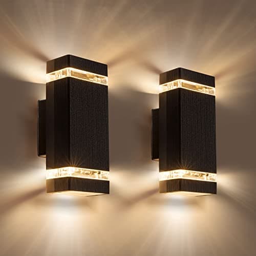 Image of Aranzyec 2 X Outdoor Wall Lights Mains Powered, Aluminium Up Down Outside Wall Lights, Max 35W GU10, IP54 Waterproof Black Garden Lights for Patio, Terrace, Garden, Hallway, Balcony, Porch, Pathway