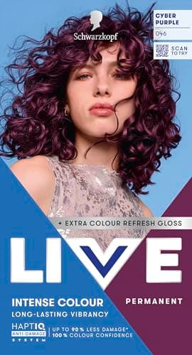 Image of Schwarzkopf LIVE Intense Colour 046 Cyber Purple, Long-lasting Permanent Purple Hair Dye, With Extra Colour Refresh Gloss