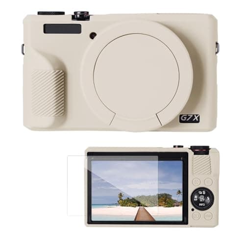 Image of K&F CONCEPT Camera Case Compatible with Canon G7 X Mark III, Soft Silicone Protective Cover with Removable Lens Cover and Screen Protector Compatible with Canon Powershot G7X III DSLR Camera, Beige