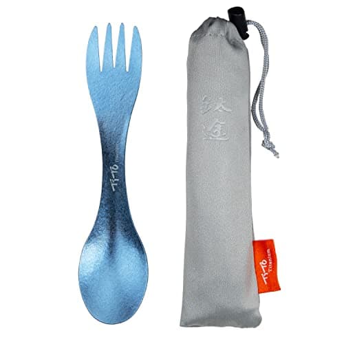 Image of TiTo Titanium Spork 2-in-1 Ultra Lightweight Spoon Fork Tableware for Outdoor Camping, Backpacking, Hiking, Travel, Picnics and Home with Bag (Blue)