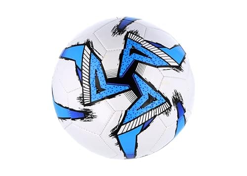Image of HENBRANDT Single Stitched Football in 3 Designs - White with Blue, Red or Yellow Contrast Decoration - Size 5 Standard Durable All-Weather Sports Ball for Training, Kickabouts and Playground Games