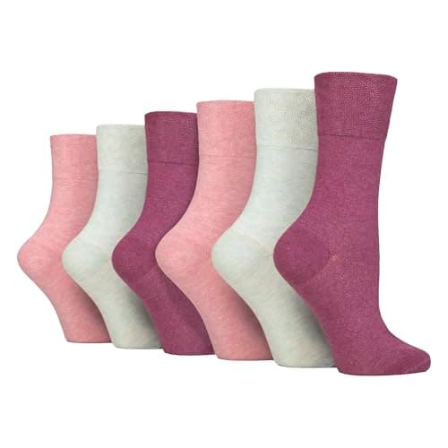 Image of IOMI Footnurse - Ladies 6 Pair Multipack Non Elastic Diabetic Socks with Gentle Grip Wide Top 4-8 (UK, Numeric, 4, 8, Regular, Regular, Pink/Mint/Raspberry)