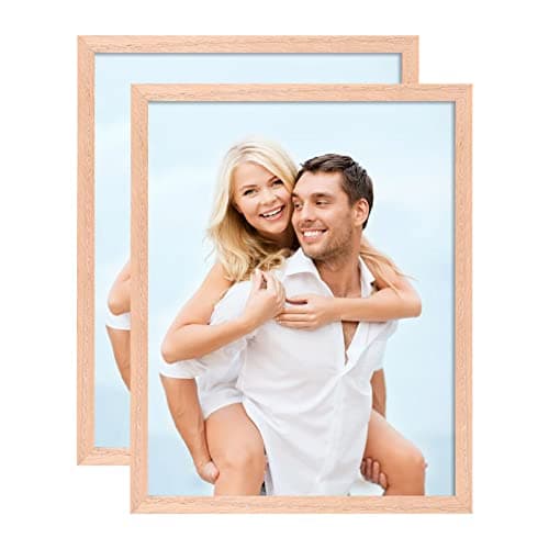 Image of 8x10 Picture Frames Made of Solid Wood,2 Pack 20x25cm Oak Photo Frame Gallery Set with Real Glass Front, Natural Wood Color picture Frames with Mount for Wall or Tabletop Display