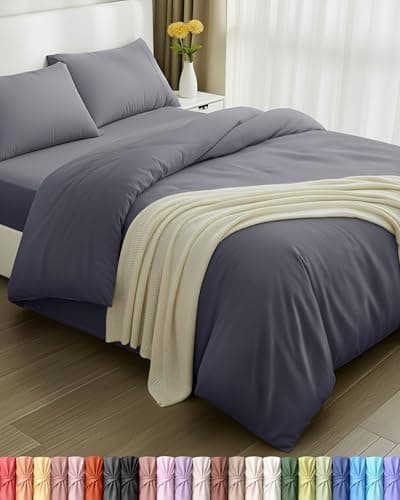 Image of Utopia Bedding 4-Piece Duvet Cover Set – Duvet Cover 200 x 200 cm, Fitted Sheet 135 x 190 cm, Pillowcases 50 x 75 cm – Grey, Double)