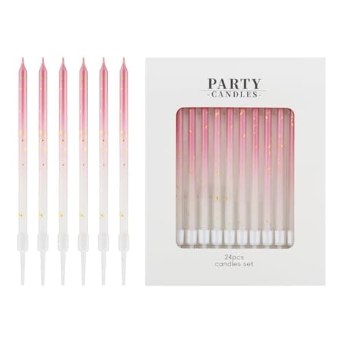Image of mciskin Pink Gold Birthday Candles,Pink Gold Birthday Decorations for Girls Women,24pcs Long Party Candle for Cake,Gradient Candle for Girls Women Birthday Party Decorations,Wedding Anniversary