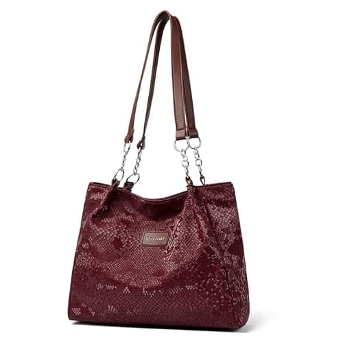 Image of GwaOery Tote Bags for Womens Ladies Shoulder Large Capacity Handbag with Chain PU Faux Leather for School Work Shopping Large Capacity bag with Zip and Inner Pocket, Red