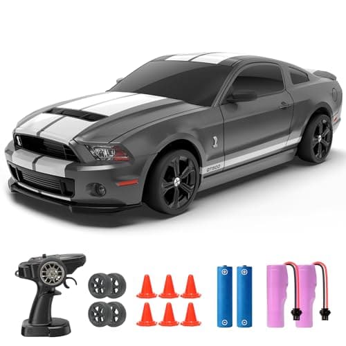 Image of YONCHER RC Drift Car, Remote Control Car for Kids Ford Mustang Shelby GT500 Officially Licensed, 1:24 20KM/H 4WD RC Cars with Lights, Fast Racing Toy Car for Boys Girls, Gray