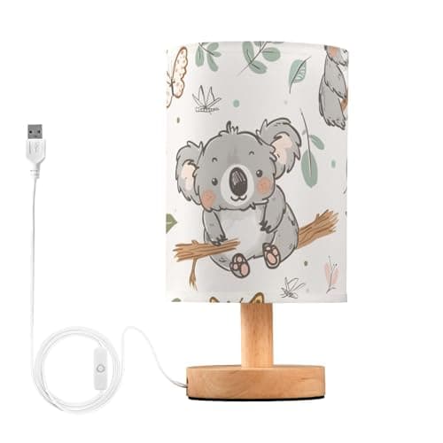 Image of Mnsruu Bedside Table Lamp Koala Forest Animal Butterfly Bedside Lamps LED Light Desk Lamp Fabric Shade Small Lamp for Bedroom Living Room (Bulb Included)