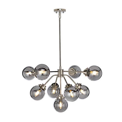 Image of 9 Bulb Chandelier Hanging Pendant Light - Highly Polished Nickel Finish - LED E14 8W LED Bulb