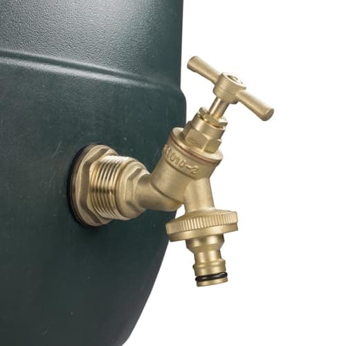 Image of 3/4" Water Butt Replacement Faucet – Brass Metal Lever Tap with UK Bib Outlet & Hose Barb Adapter,Quick Connect Garden Hosepipes (Brass bib (Quick Connector))