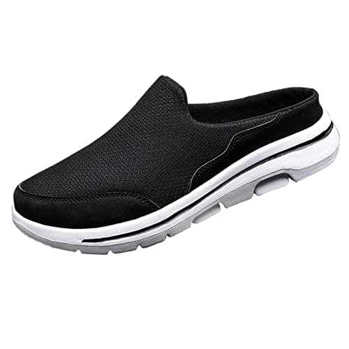 Image of Men's Open Back Walking Mules Lightweight Breathable Mesh Backless Sneakers Clogs Slip on Comfort Closed Toe Slides Slippers Non Slip Casual Shoes Black