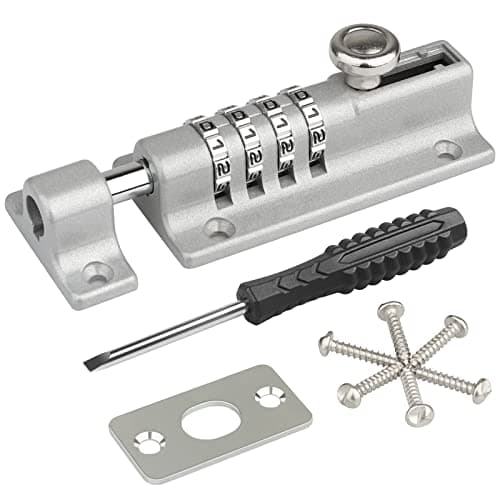 Image of Spopal Combination Locking Bolt, [Weatherproof & Burglar Proof] 120mm Combi-Bolt 4 Digit Unique Combination Locking Bolt, Thicken Solid Zinc Alloy Door Latch Lock for Home, Gate, Shed, Garage (Silver)