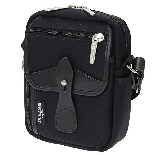 Image of Billingham Compact Black Canvas Pouch with Black Leather Trim