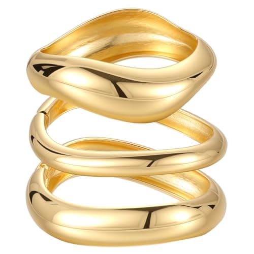 Image of Emibele Gold Bangles for Women, 3PCS Irregular Chunky Gold Bracelet Hinged Open Bangle Bracelets for Women, Trendy Wide Arm Cuff Minimalist Chunky Jewelry Gifts for Valentine Christmas Birthday