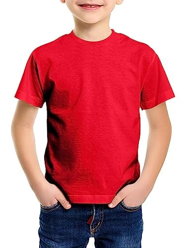 Image of Love My Fashions Kids Value Weight Crew Neck Plain T-Shirt Short Sleeve Casual Tees for Boys Cotton Tops for Children Red