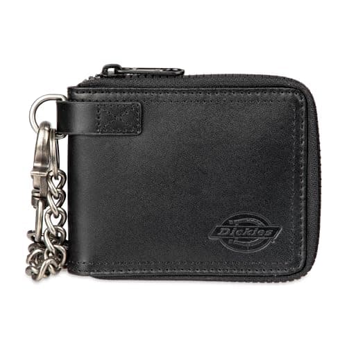 Image of Dickies Men's Slim Everyday Leather Bifold Chain Wallet, Black - Zip Around, One Size, Slim Everyday Leather Bifold Chain Wallet